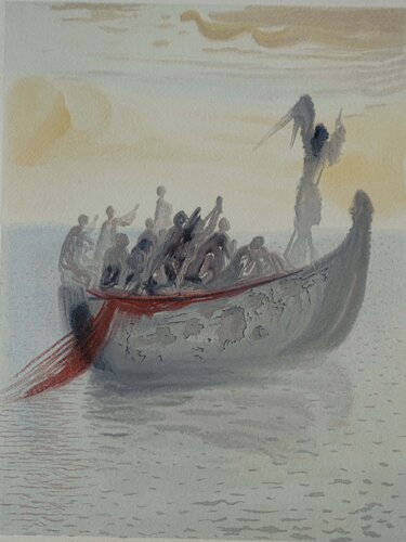 Divine Comédie, Purgatoire 2, La barque du nocher van Salvador Dalí, Afdruk te koop op Singulart
