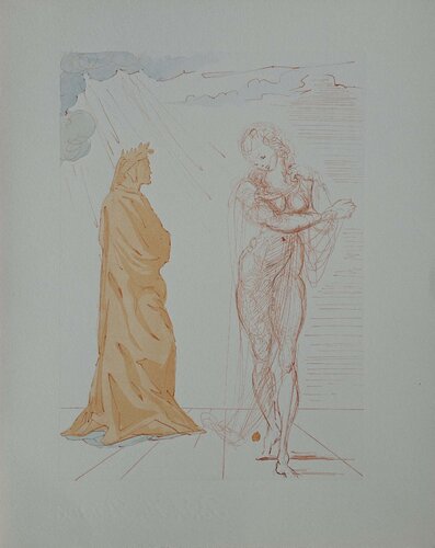 Virgile réconforte Dante, Bois gravé original de Salvador Dalí, Impresión a la venta en Singulart