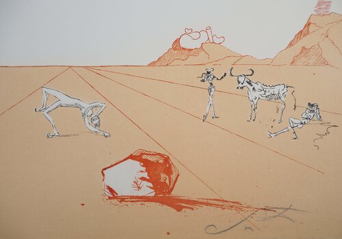Paysage ibérique : Taureau et toréros Salvador Dalí