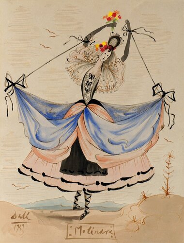 Molinera, projet de costume pour le ballet de Falla « El sombrero de tres picos » (le Tricorne) par Salvador Dalí, Œuvre sur papier en vente sur Singulart