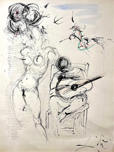 Nude with Guitar par Salvador Dalí, Œuvre sur papier en vente sur Singulart