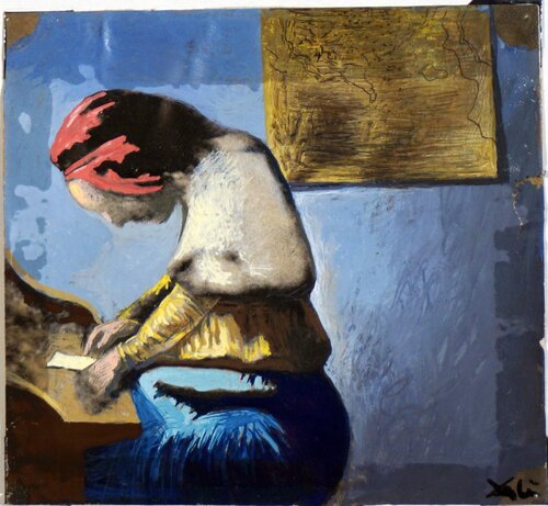 Double image avec apparition d’une figure de Vermeer dans le visage d’Abraham Lincoln par Salvador Dalí, Œuvre sur papier en vente sur Singulart