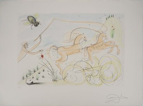 Le Bestiaire de La Fontaine, Le cheval et la mouche, Gravure originale signée van Salvador Dalí, Afdruk te koop op Singulart