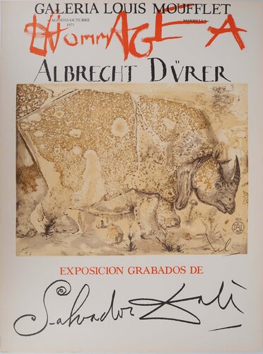 Rhinocéros, Hommage à Albrecht Dürer, Affiche en Lithographie by Salvador Dalí, Print for Sale on Singulart