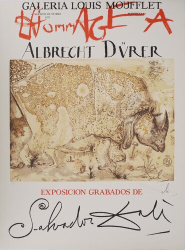 Rhinocéros, Hommage à Albrecht Dürer, Affiche en Lithographie signée di Salvador Dalí, Stampa in vendita su Singulart