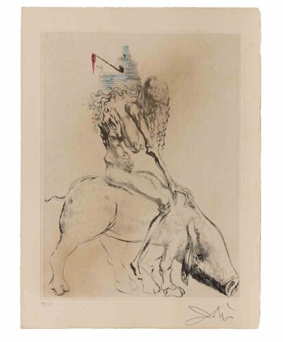 Femme au Cochon (Woman with Pig) van Salvador Dalí, Afdruk te koop op Singulart