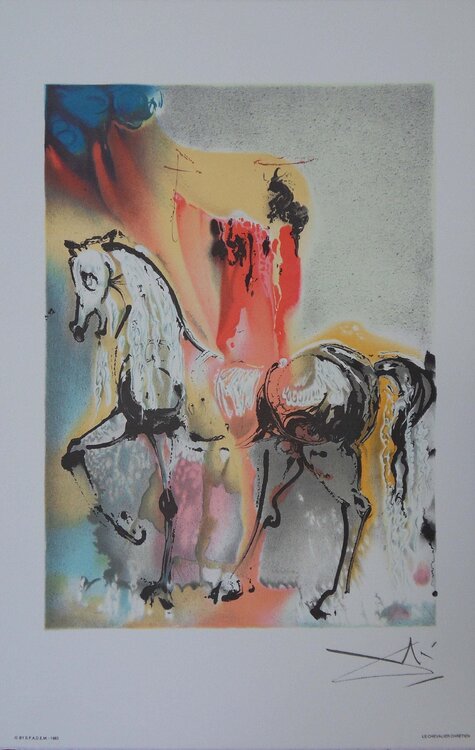 Les Chevaux, le Chevalier Chrétien, Lithographie signée Salvador Dalí