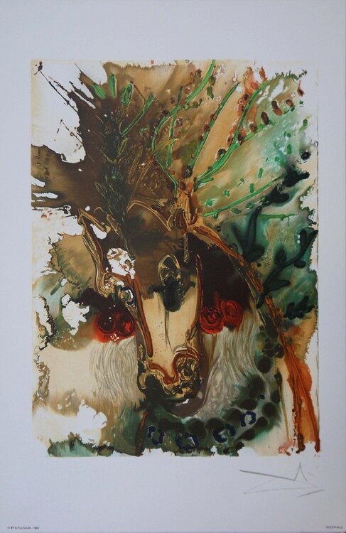 Les Chevaux, Bucéphale, Lithographie signée Salvador Dalí