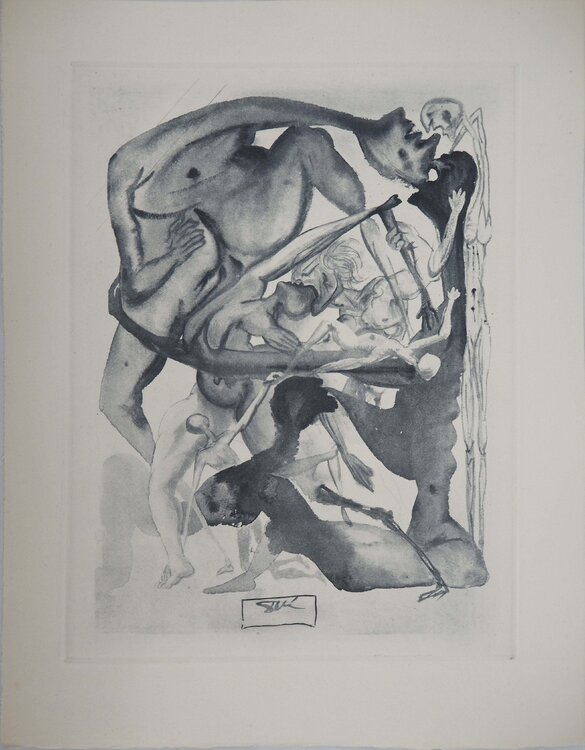 Divine Comédie, Au bord du 7e bolge, Gravure signée Salvador Dalí