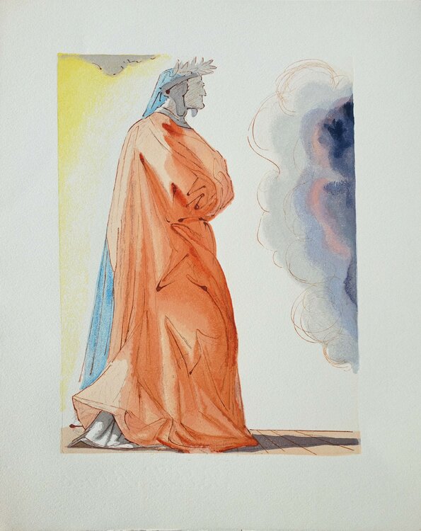 Dante à l'entrée du paradis, Bois gravé original Salvador Dalí