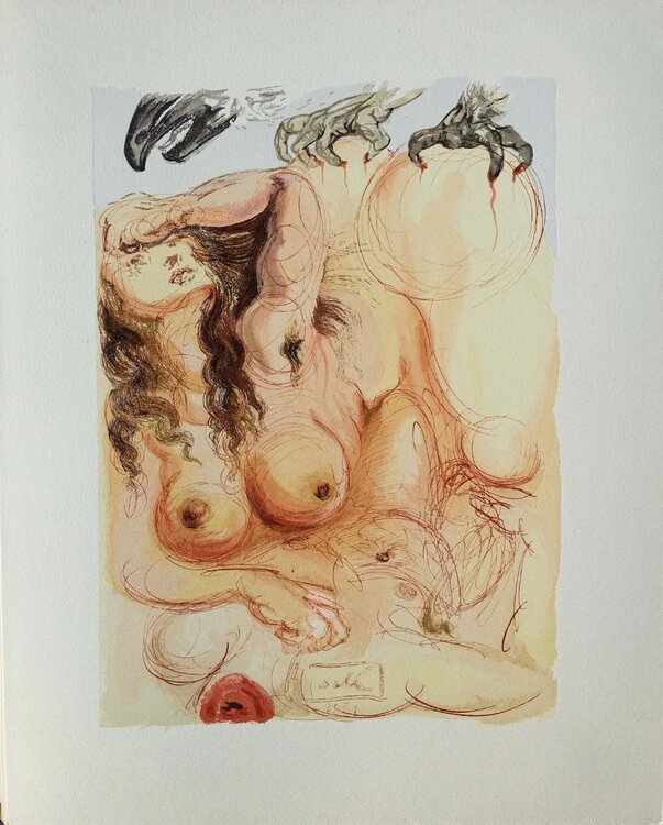 Le songe, Bois gravé original signé Salvador Dalí