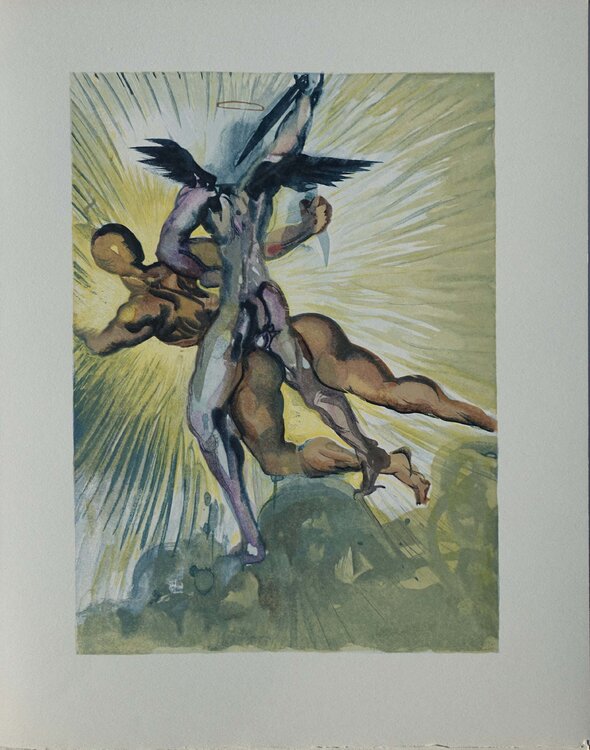 Les anges de la vallée, Bois gravé original Salvador Dalí