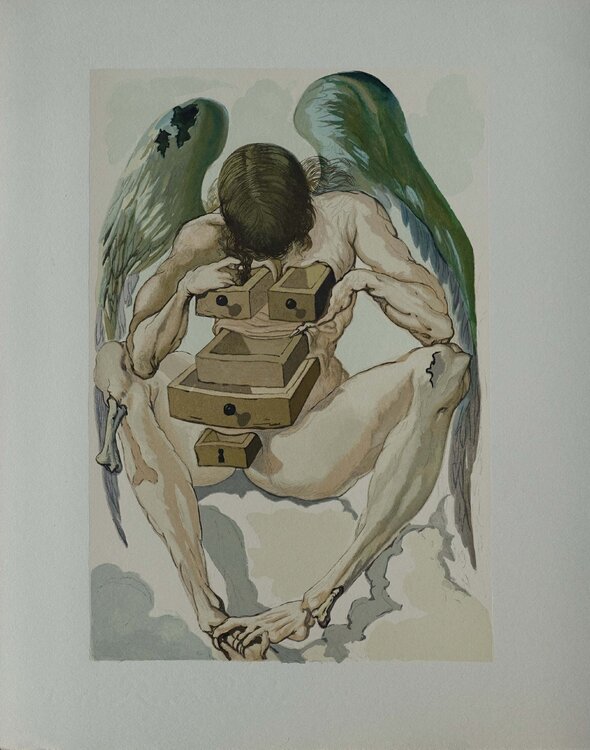 L'ange déchu, Bois gravé original Salvador Dalí