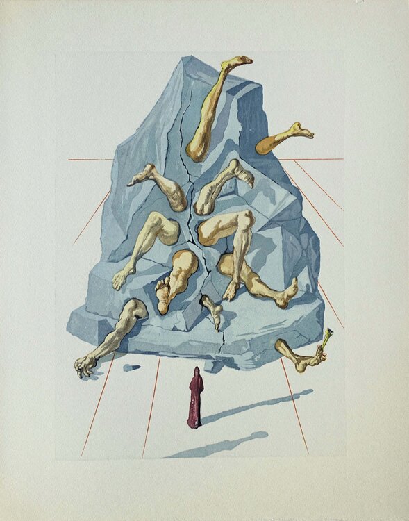 Les habitants de Prato, Bois gravé original Salvador Dalí