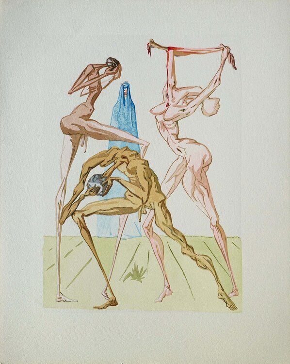 Les simoniaques, Bois gravé original Salvador Dalí