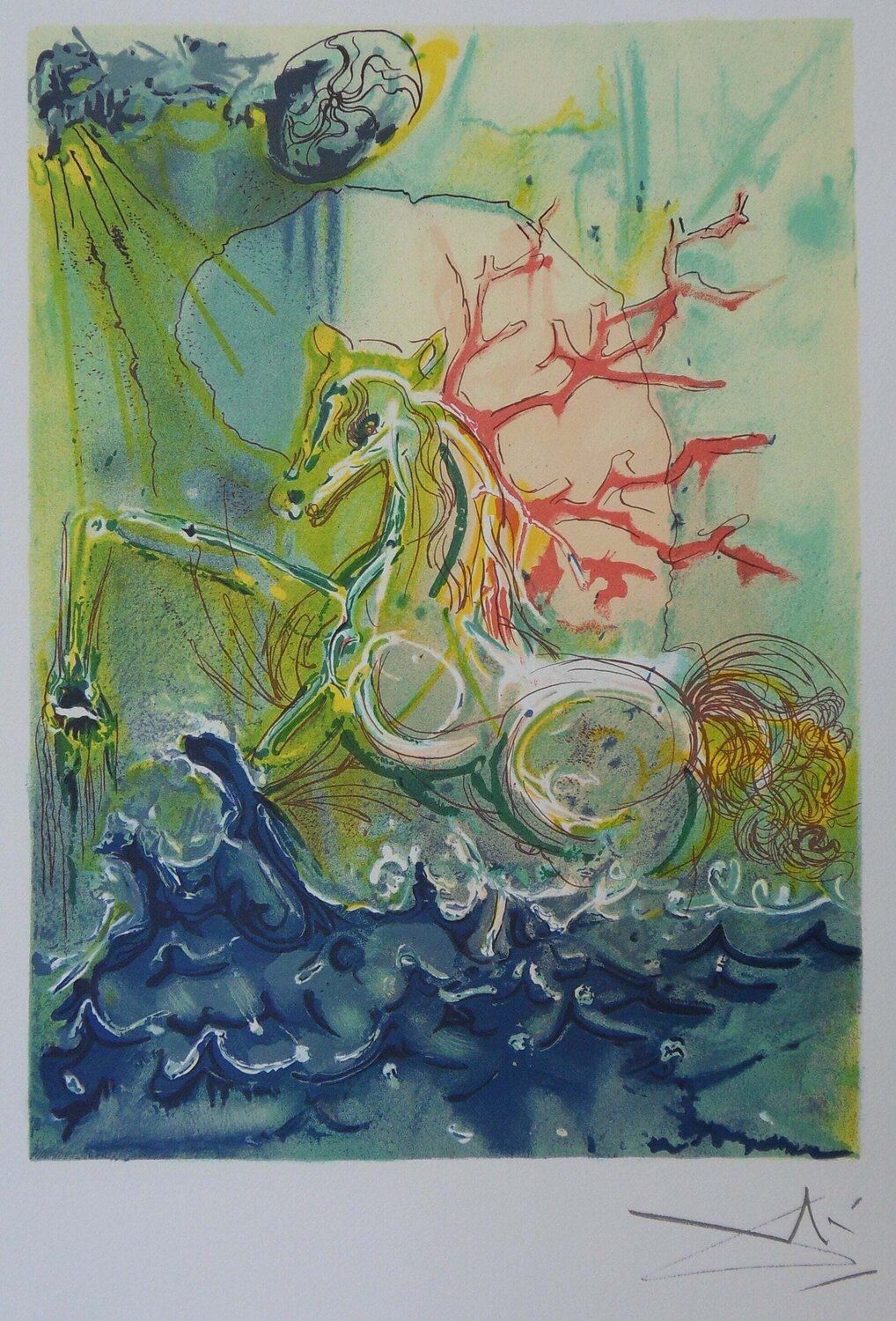Les Chevaux, Neptune, Lithographie signée Salvador Dalí Impresión en venta
