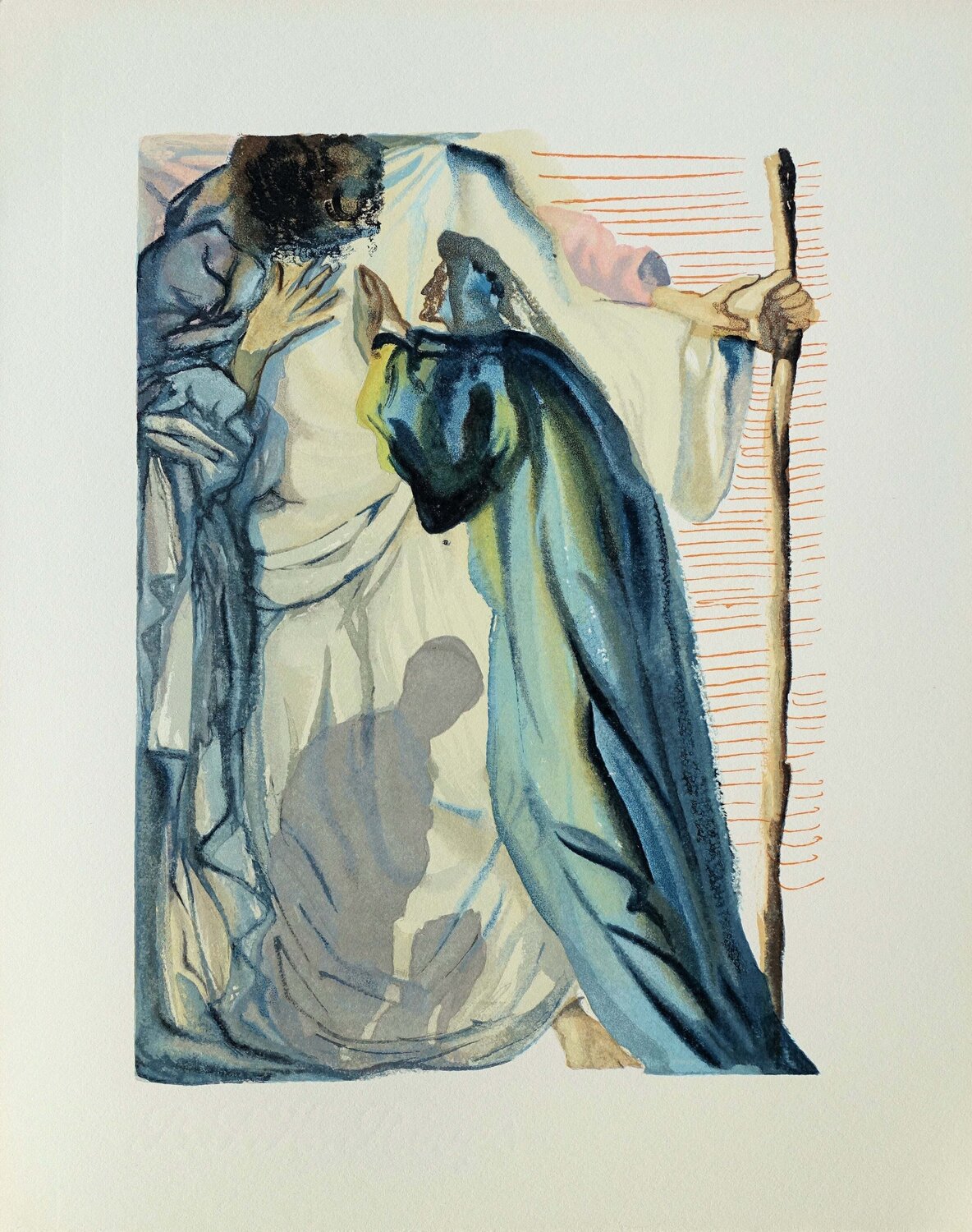 Un esprit interroge Dante, Bois gravé original Salvador Dalí Druck zu verkaufen