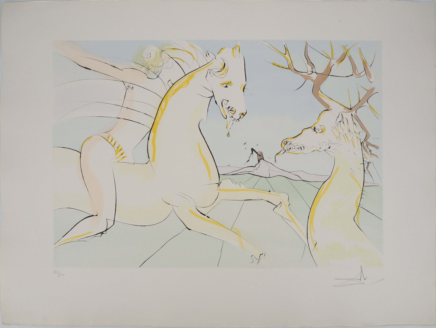 Le Bestiaire de La Fontaine, Le cavalier et le cerf, Gravure originale signée Salvador Dalí Print for sale