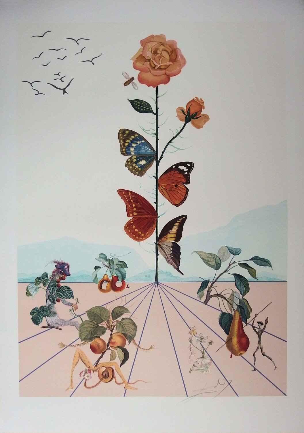 Flordali II, La rose papillon, Lithographie originale signée Salvador Dalí Édition à vendre
