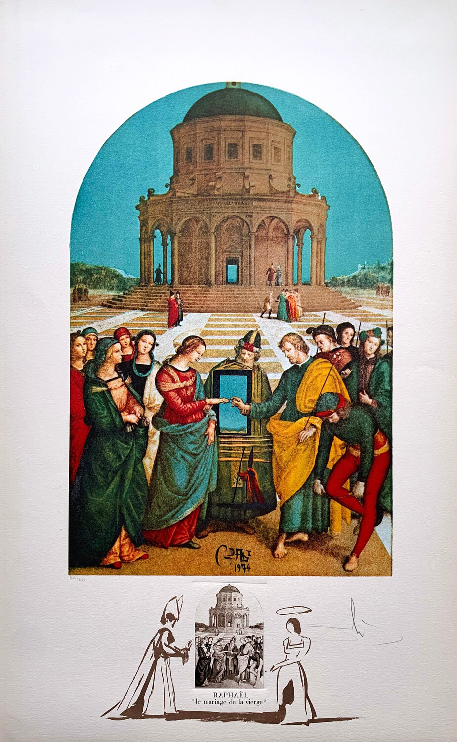 Raphael Le Mariage de la Vierge" from "Changes in Great Masterpieces" portfolio Salvador Dalí Stampa in vendita