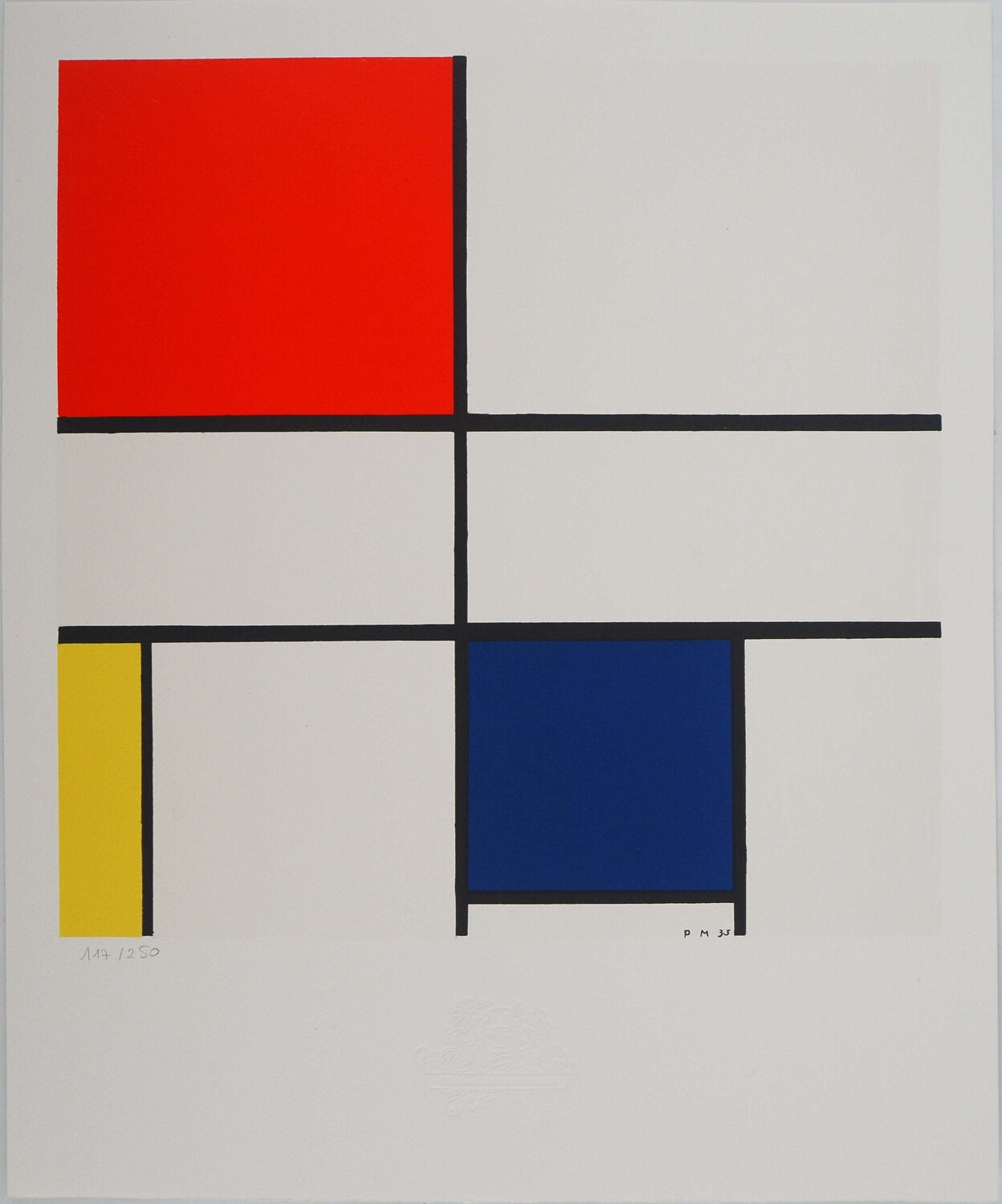 Composition C n°III en rouge, bleu et jaune, Lithographie signée Piet Mondrian Édition à vendre