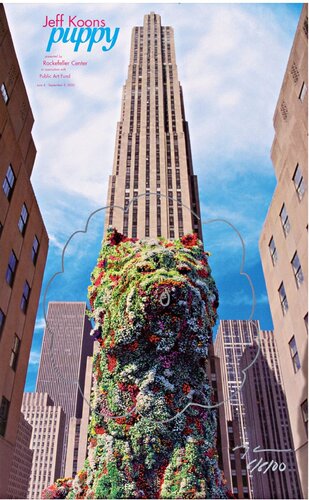 Original flower drawing on Rockefeller Center Puppy poster (Hand Signed) by Jeff Koons, Work on Paper for Sale on Singulart