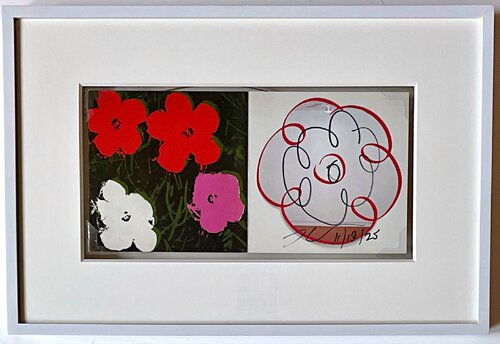 Jeff Koons - Flowers (Mary Boone Gallery invitation with original drawing, hand signed), 2004 van Jeff Koons, Werk op papier te koop op Singulart