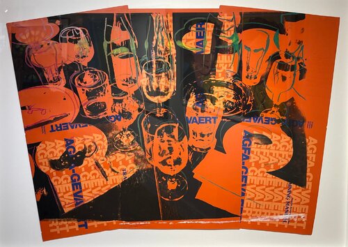 After the Party (AGFA) - Unique collage on Vinyl - Estate Stamped van Andy Warhol, Werk op papier te koop op Singulart