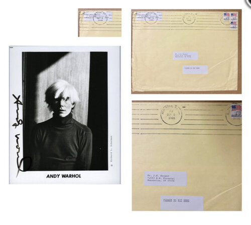 ANDY WARHOL, 1985, Signed 8”x10” Promo Photo, with Original Envelope van Andy Warhol, Fotografie te koop op Singulart