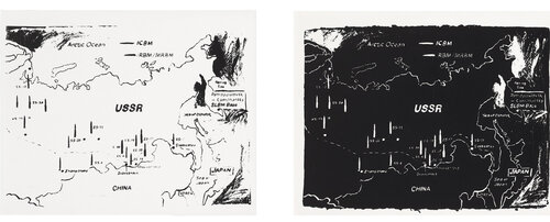 Map of Eastern USSR MIssile Bases 1984-1985 (White) Map of Eastern USSR Missile Bases 1984-1985 (Black) van Andy Warhol, Schilderij te koop op Singulart