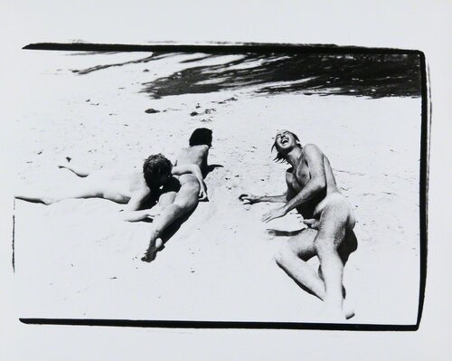 Christopher Makos, Pat Cleveland and Jon Gould on a beach in Montauk van Andy Warhol, Fotografie te koop op Singulart