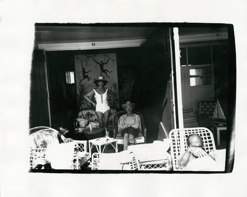 Andy Warhol and Ina Ginsburg at the Beverly Hills Hotel Pool Cabanas van Andy Warhol, Fotografie te koop op Singulart