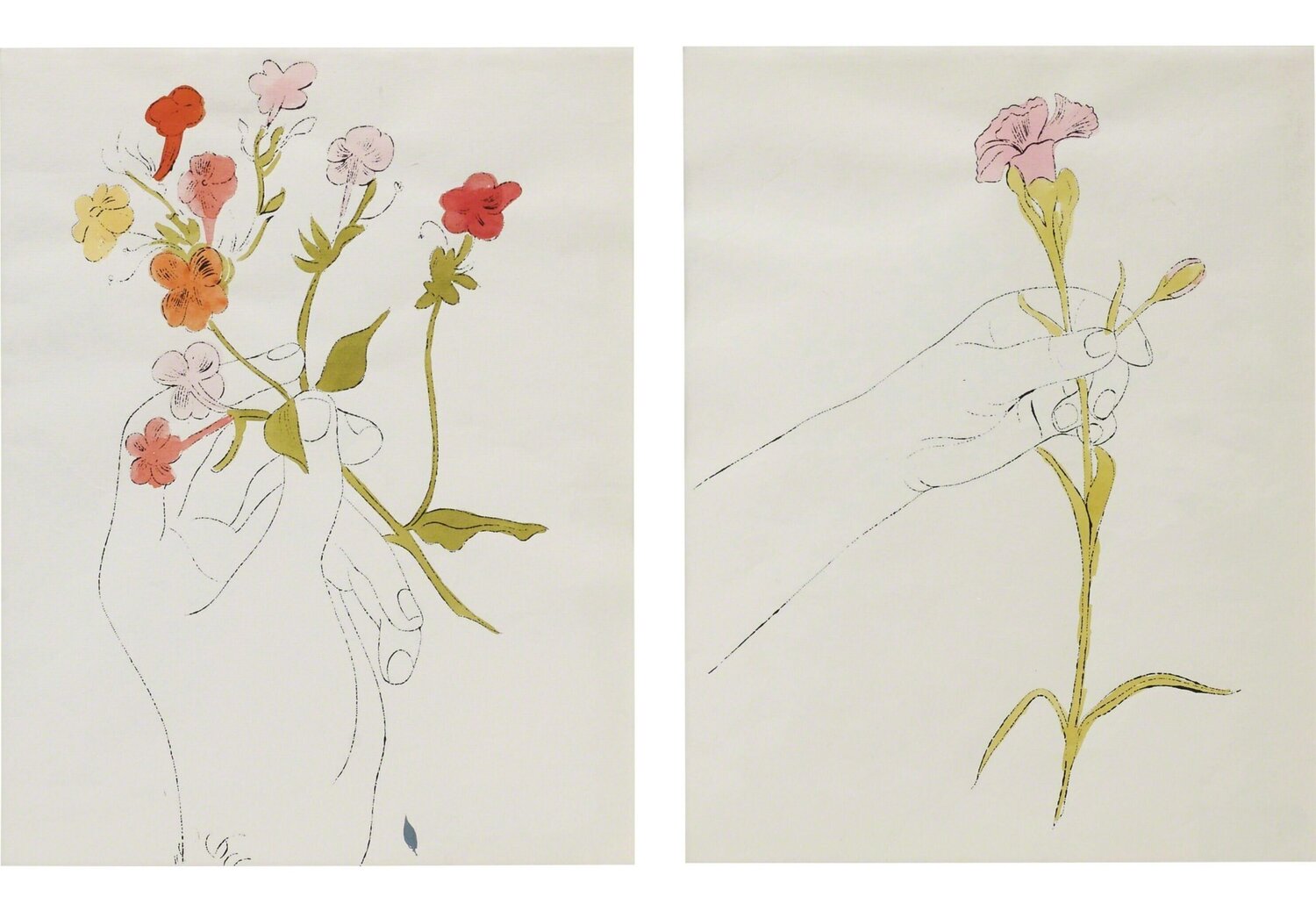 Hand with Flowers and Carnation - Diptych Andy Warhol Opera su carta in vendita