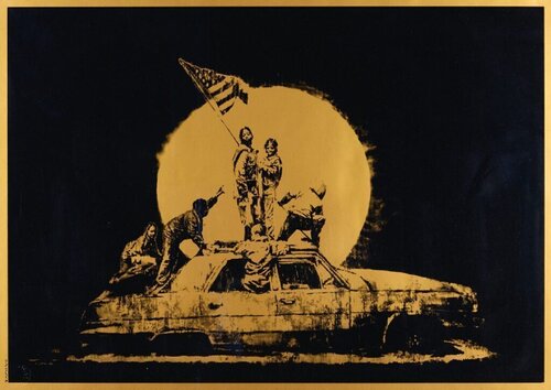 Flags (Gold) di Banksy, Stampa in vendita su Singulart