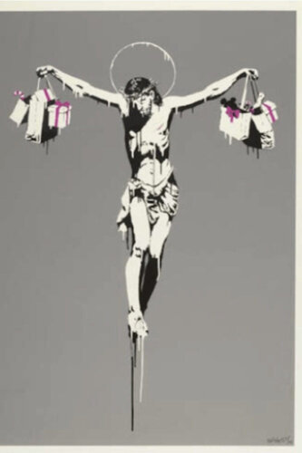 Christ With Shopping Bags di Banksy, Stampa in vendita su Singulart