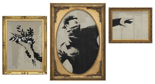 Flower Thrower Triptych VIP Edition di Banksy, Stampa in vendita su Singulart