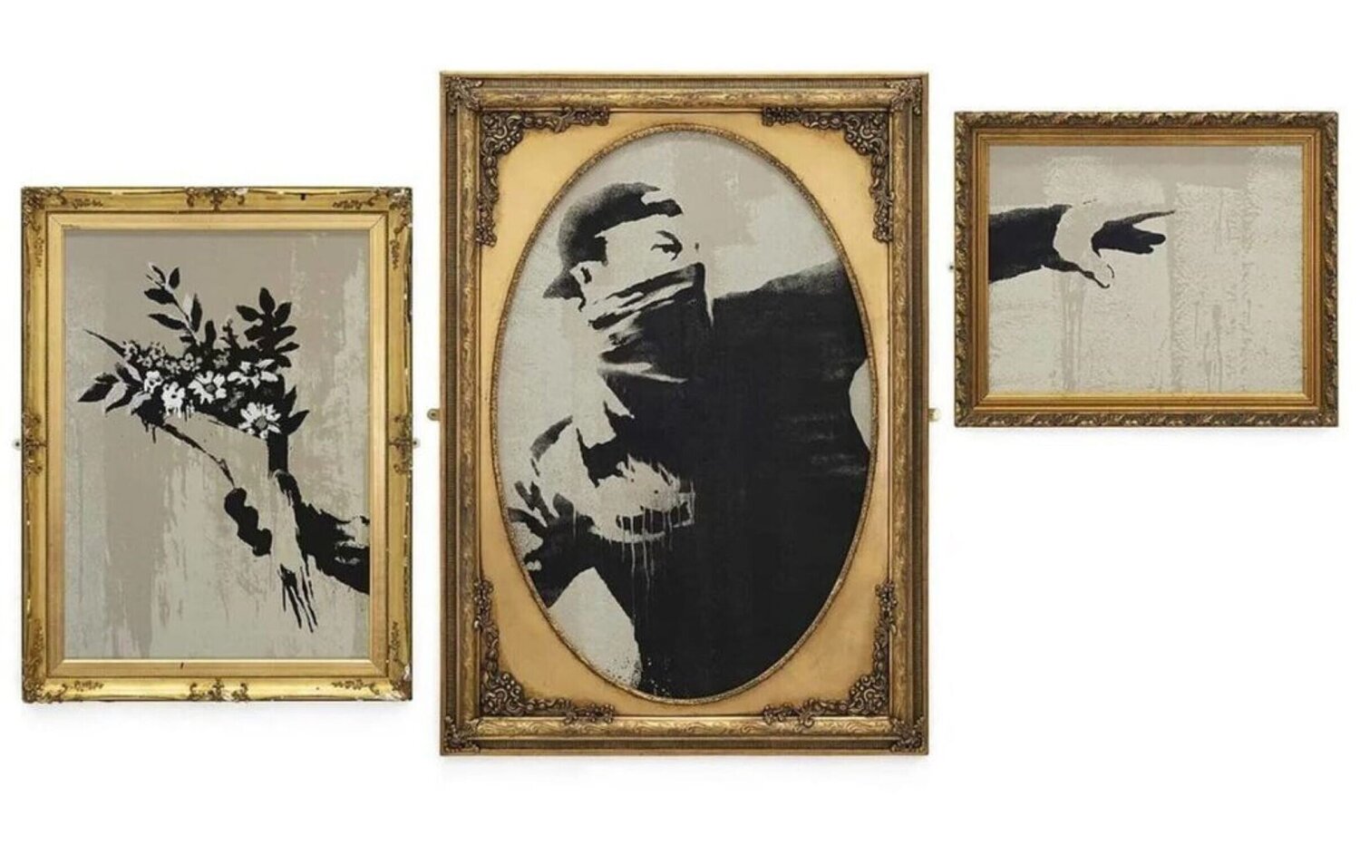 Thrower Triptych (VIP) Banksy Stampa in vendita