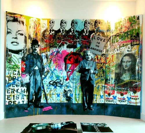 Juxapose (Monumental- 4 Panel) di Mr. Brainwash, Pittura in vendita su Singulart