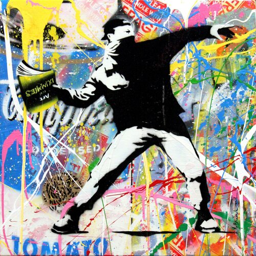 Banksy Thrower (9) di Mr. Brainwash, Pittura in vendita su Singulart