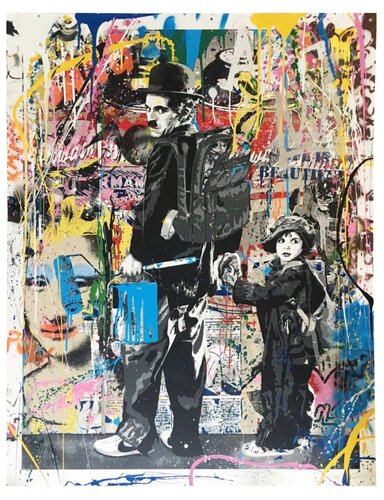 Just Kidding (Charlie Chaplin & The Kid) van Mr. Brainwash, Schilderij te koop op Singulart