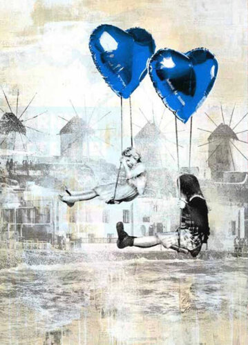 Love Is In The Air Mykonos Blue van Mr. Brainwash, Afdruk te koop op Singulart