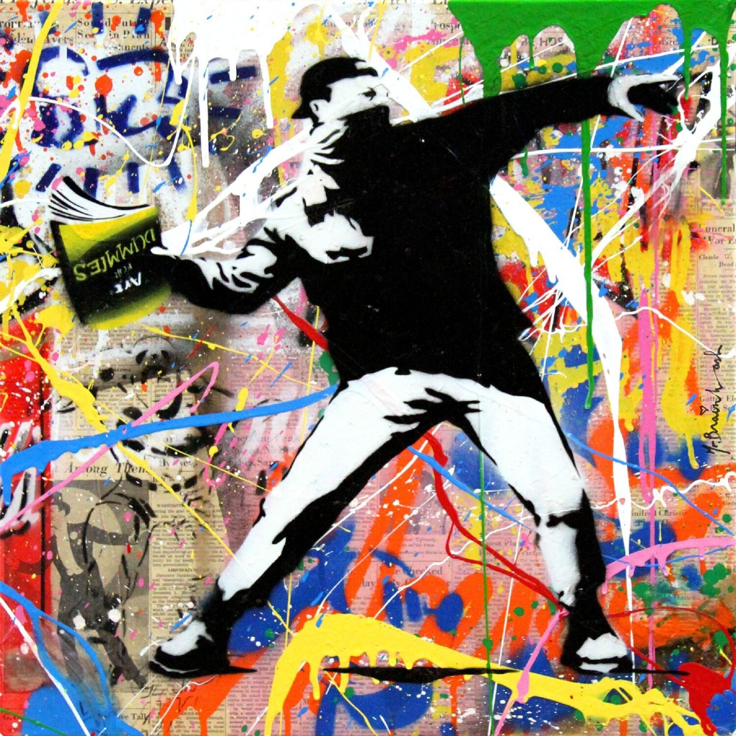 Banksy Thrower Mr. Brainwash Origineel schilderij te koop