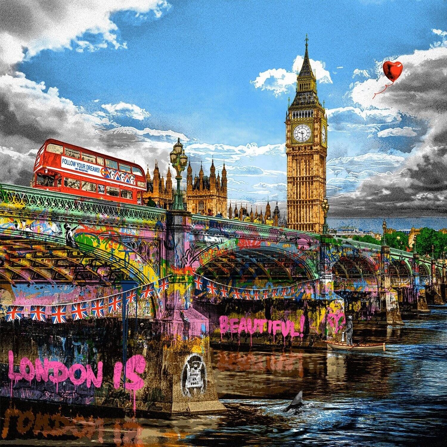 London is Beautiful Mr. Brainwash Afdruk te koop