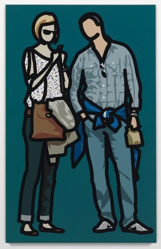 Woman texting with man looking on van Julian Opie, Schilderij te koop op Singulart