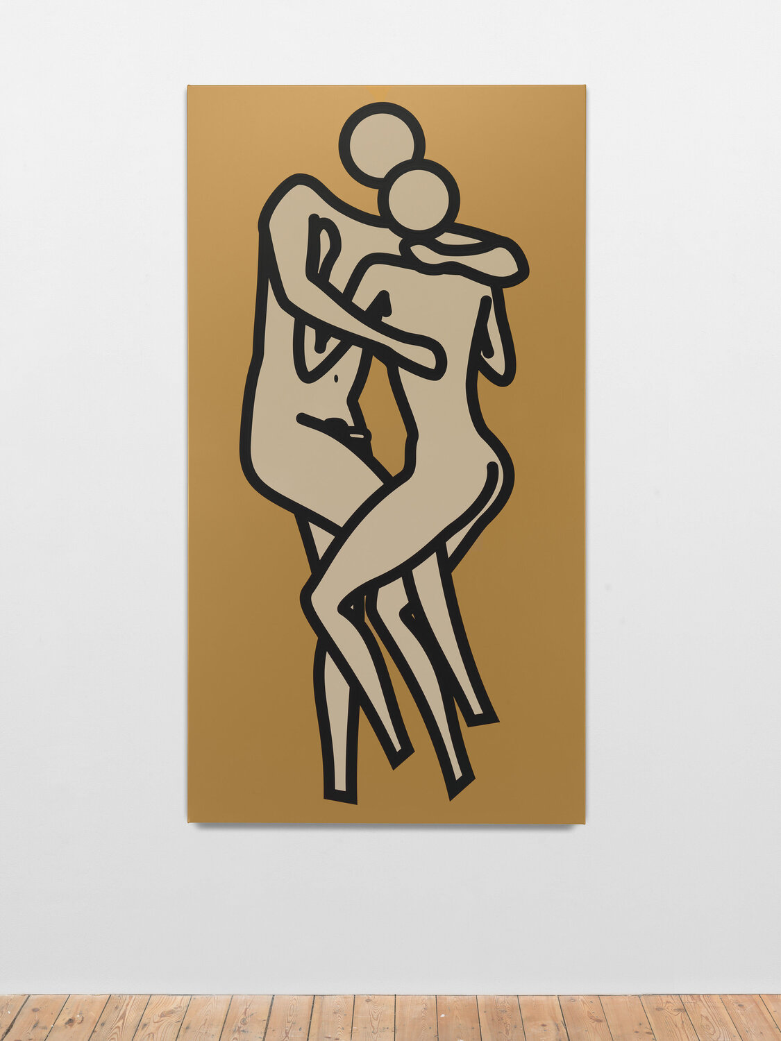 Kiera and Matthew embrace Julian Opie