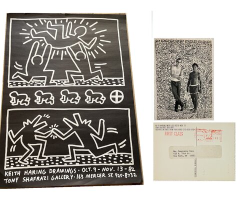 TWO LOT SET- "Keith Haring Drawings”, 1982, Original Exhibition Poster & Invitation POSTMARKED, Tony Shafrazi Gallery NYC, van Keith Haring, Afdruk te koop op Singulart