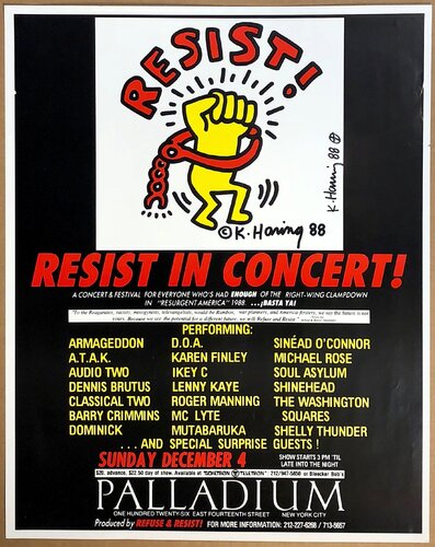 Resist! in Concert: A Concert and Festival for Everyone Who Has Had Enough of the Right Wing Clampdown in "Resurgent America." Sunday, December 4 van Keith Haring, Afdruk te koop op Singulart