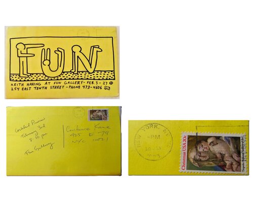 FUN, 1983, Invitation Card to Keith Haring's Exhibition at Fun Gallery NYC, POSTMARKED van Keith Haring, Afdruk te koop op Singulart