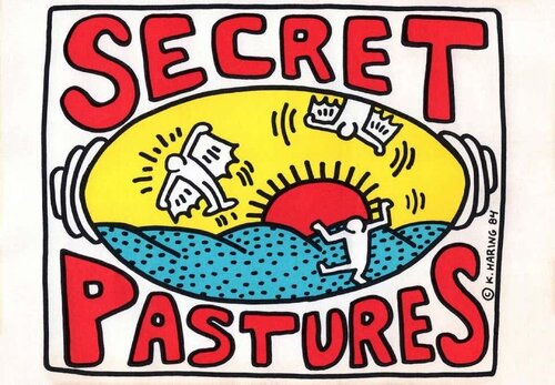Keith Haring Secret Pastures announcement (Haring posters) van Keith Haring, Afdruk te koop op Singulart