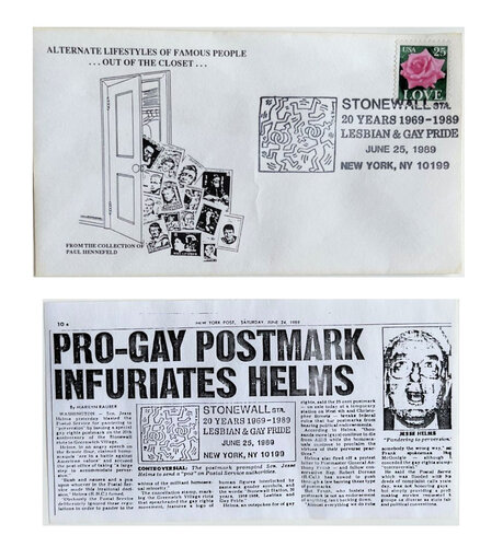 1969 STONEWALL 1989, 1989, "Alternate Lifestyles of Famous People Out of The Closet" Envelope with Haring FIRST DAY Gay Pride Postmark van Keith Haring, Afdruk te koop op Singulart